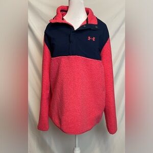 Under Armour Golf Mens Sweater Fleece Pile Pullover Pink Navy Blue